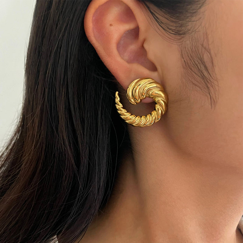 1 Pair IG Style Hip-Hop Roman Style Geometric Oval Conch 316L Stainless Steel  18K Gold Plated Ear Studs