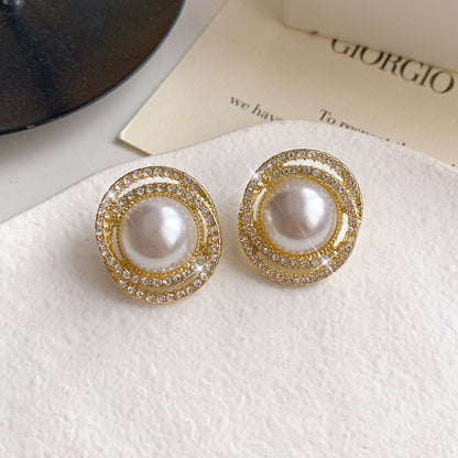 1 Pair Simple Style Round Inlay Alloy Zircon Ear Studs