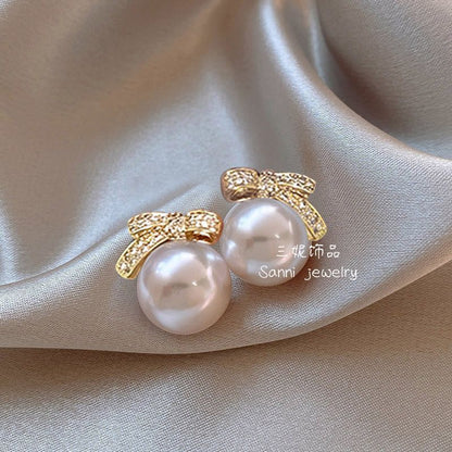 1 Pair Simple Style Round Inlay Alloy Zircon Ear Studs