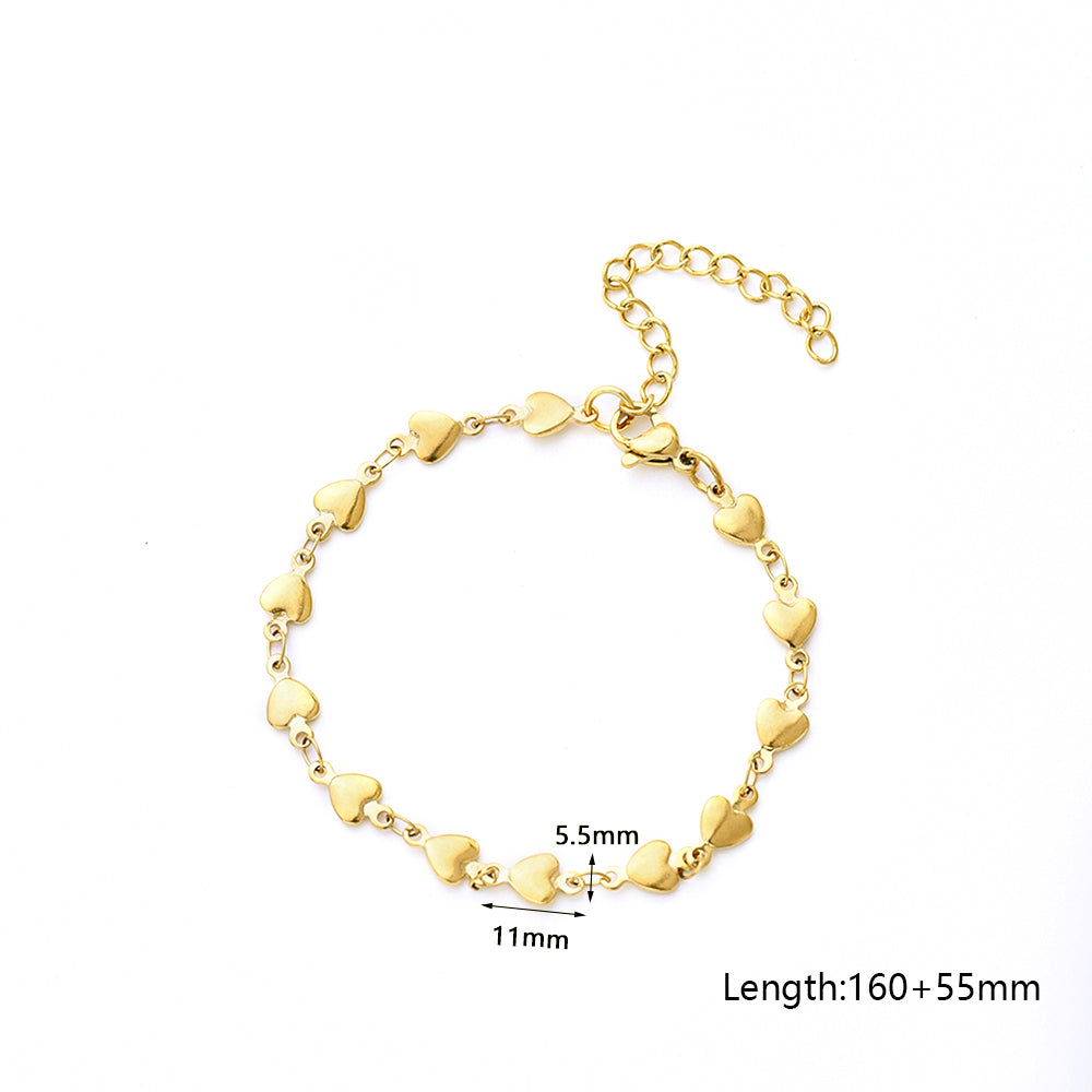 Casual Cute Heart Shape 304 Stainless Steel Gold Plated Bracelets In Bulk