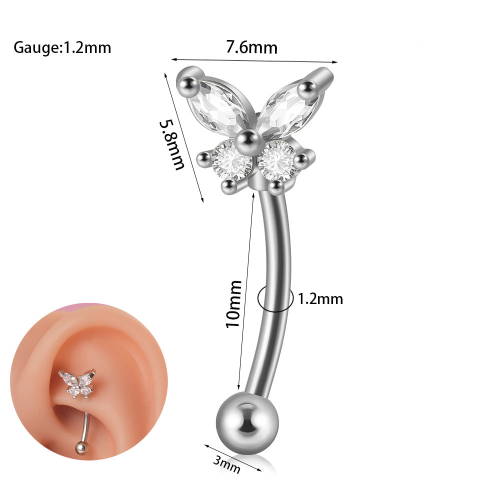 1 Piece Ear Cartilage Rings & Studs Casual Tropical Sweet Heart Shape Flower Butterfly 304 Stainless Steel Polishing Inlay Zircon 18K Gold Plated Lip Rings Ear Cartilage Rings & Studs