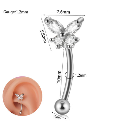 1 Piece Ear Cartilage Rings & Studs Casual Tropical Sweet Heart Shape Flower Butterfly 304 Stainless Steel Polishing Inlay Zircon 18K Gold Plated Lip Rings Ear Cartilage Rings & Studs