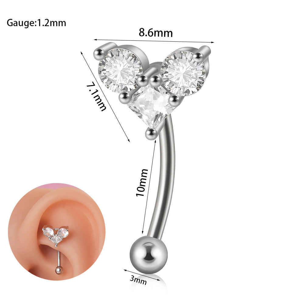 1 Piece Ear Cartilage Rings & Studs Casual Tropical Sweet Heart Shape Flower Butterfly 304 Stainless Steel Polishing Inlay Zircon 18K Gold Plated Lip Rings Ear Cartilage Rings & Studs