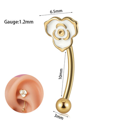 1 Piece Ear Cartilage Rings & Studs Casual Tropical Sweet Heart Shape Flower Butterfly 304 Stainless Steel Polishing Inlay Zircon 18K Gold Plated Lip Rings Ear Cartilage Rings & Studs