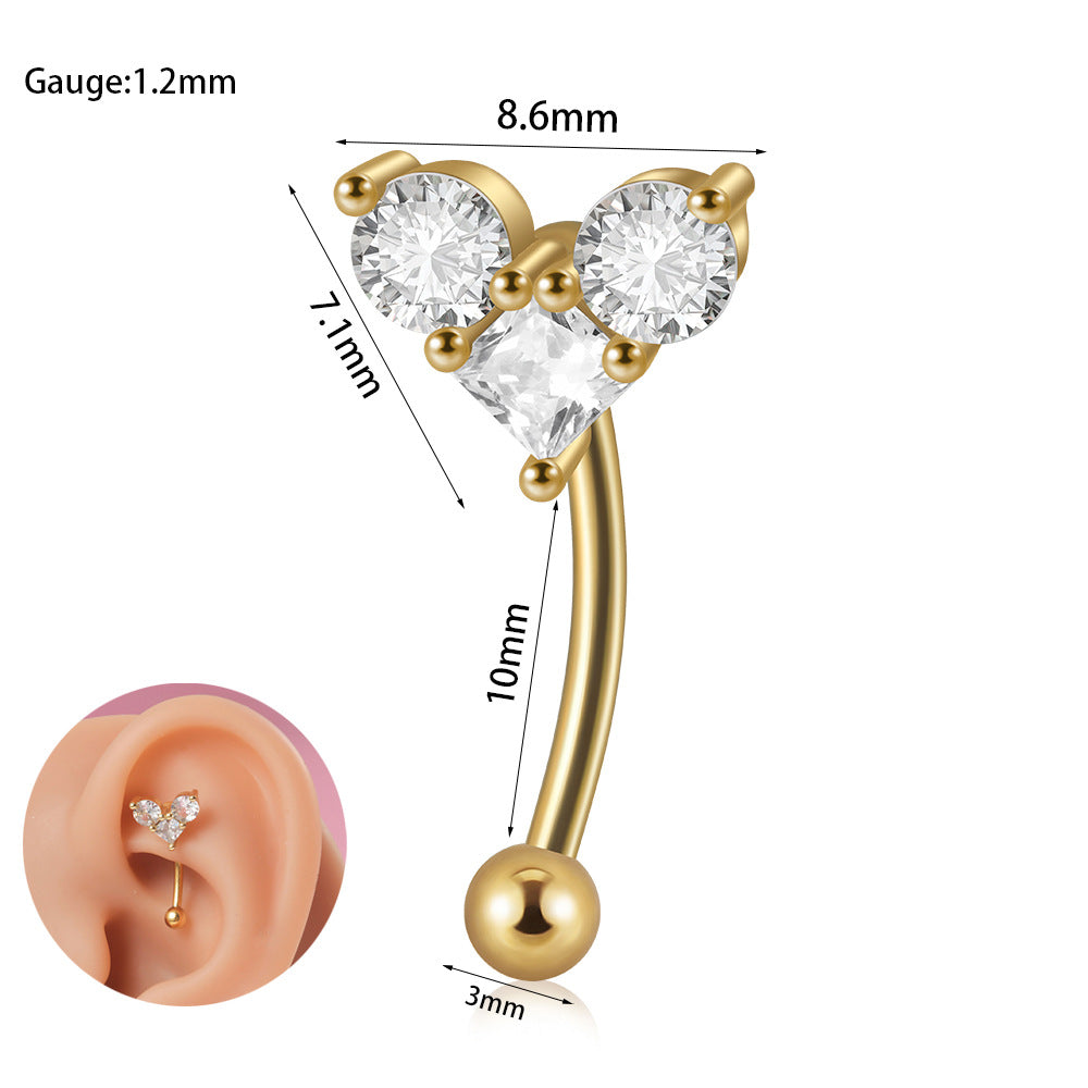 1 Piece Ear Cartilage Rings & Studs Casual Tropical Sweet Heart Shape Flower Butterfly 304 Stainless Steel Polishing Inlay Zircon 18K Gold Plated Lip Rings Ear Cartilage Rings & Studs