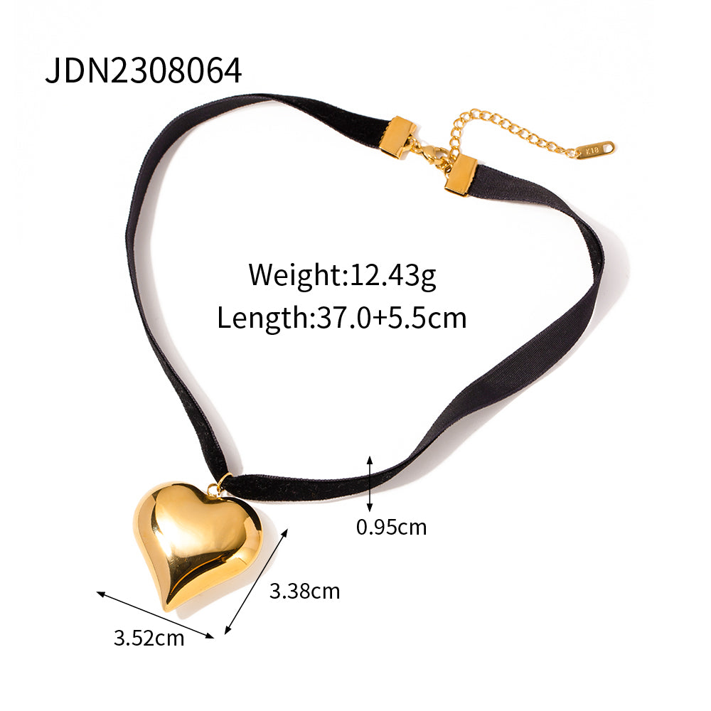 Wholesale Jewelry Vacation Simple Style Heart Shape 304 Stainless Steel Zircon 18K Gold Plated Plating Earrings Necklace