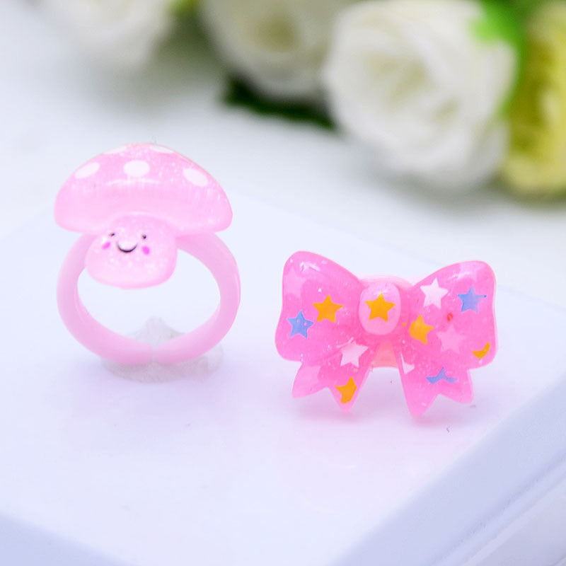 Children's Cartoon Resin Ring Candy Color Ring Korean Style Cute Pink Little Girl Jewelry Small Gift Ring