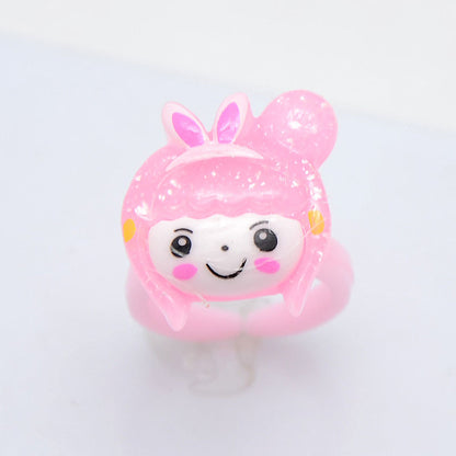 Children's Cartoon Resin Ring Candy Color Ring Korean Style Cute Pink Little Girl Jewelry Small Gift Ring