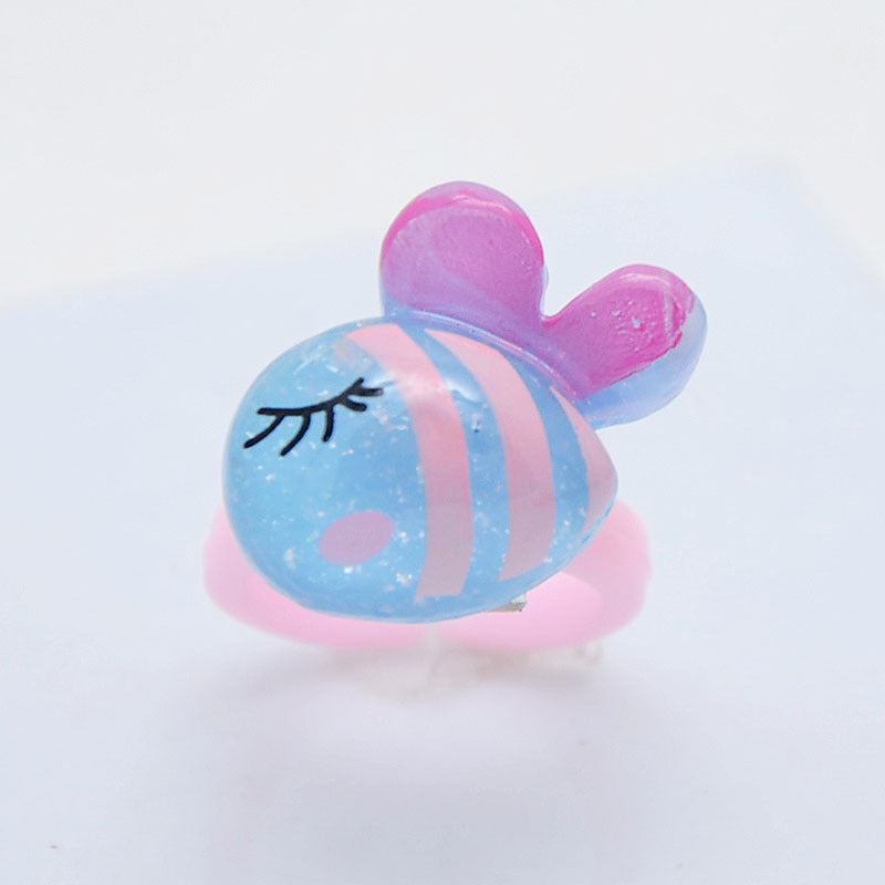 Children's Cartoon Resin Ring Candy Color Ring Korean Style Cute Pink Little Girl Jewelry Small Gift Ring