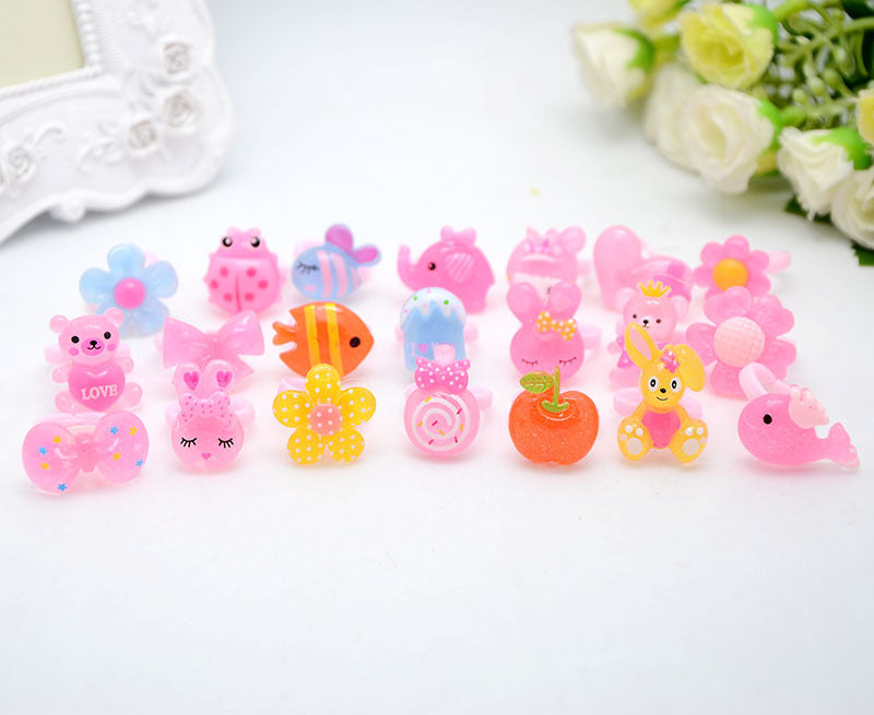 Children's Cartoon Resin Ring Candy Color Ring Korean Style Cute Pink Little Girl Jewelry Small Gift Ring