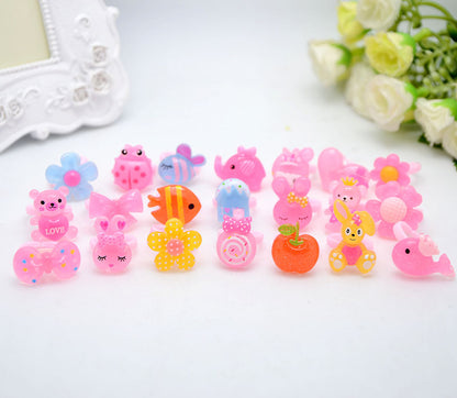 Children's Cartoon Resin Ring Candy Color Ring Korean Style Cute Pink Little Girl Jewelry Small Gift Ring