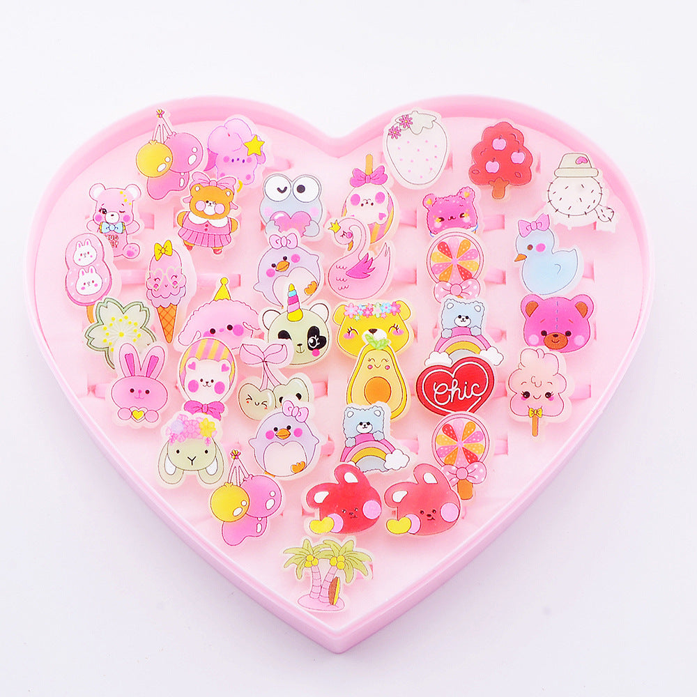 Children's Cartoon Resin Ring Candy Color Ring Korean Style Cute Pink Little Girl Jewelry Small Gift Ring