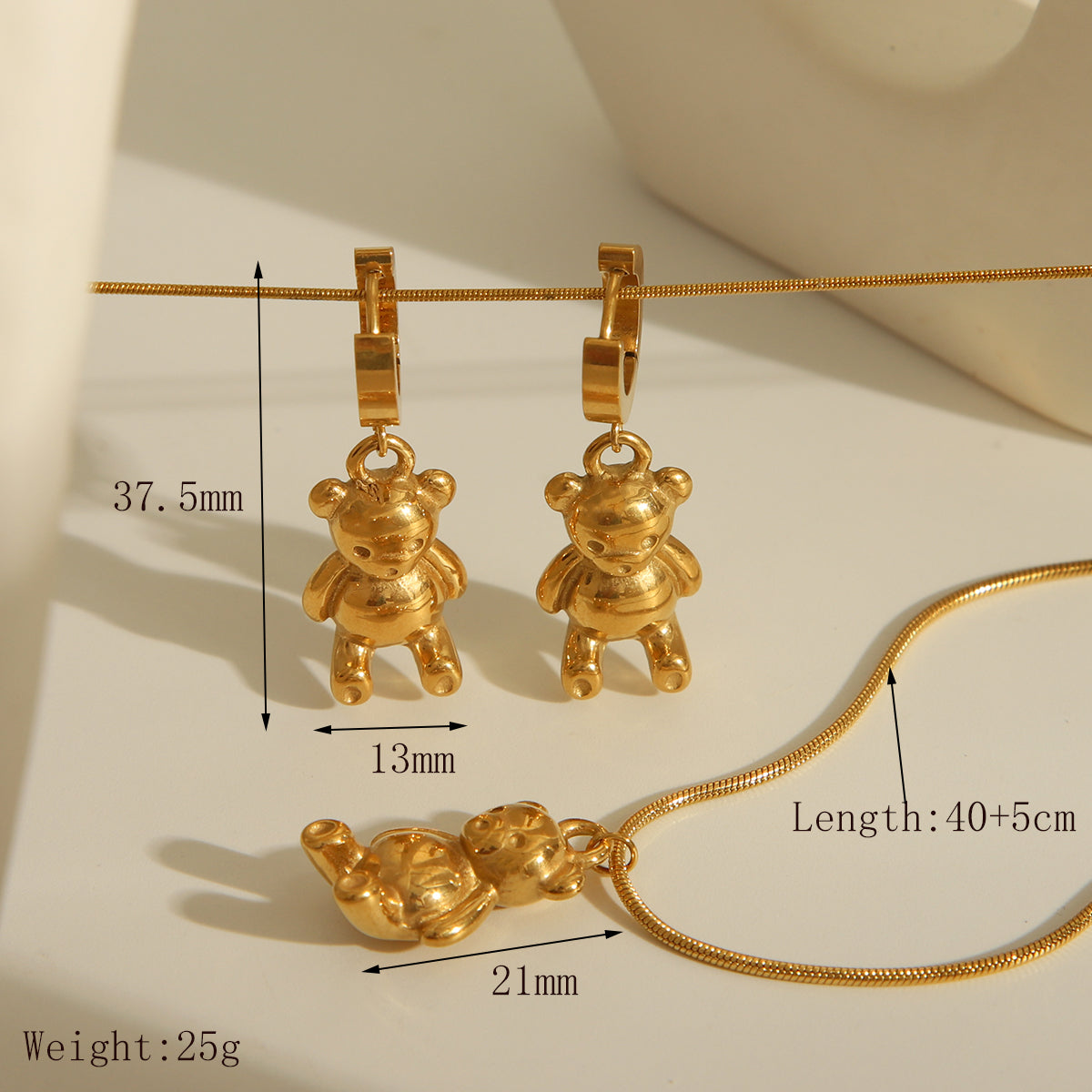 Wholesale Jewelry Simple Style Commute Bear Solid Color 304 Stainless Steel 18K Gold Plated Jewelry Set