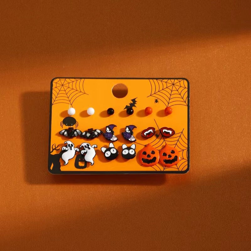 1 Set Cartoon Style Cute Halloween Pattern Pumpkin Skull Plating Alloy Drop Earrings Ear Studs