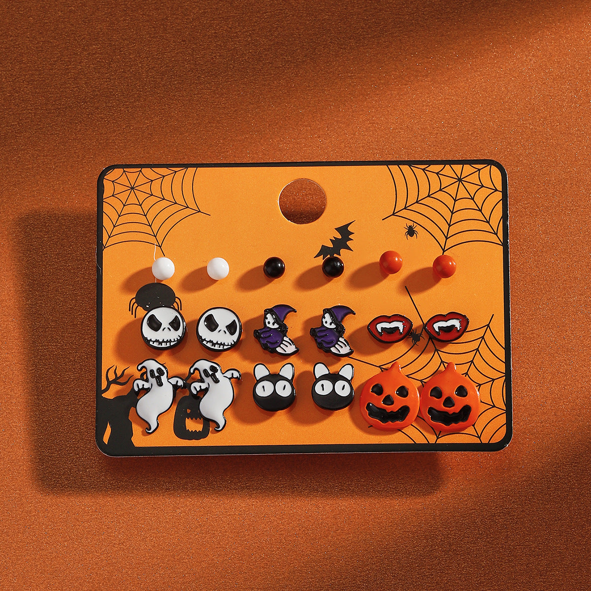 1 Set Cartoon Style Cute Halloween Pattern Pumpkin Skull Plating Alloy Drop Earrings Ear Studs