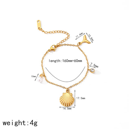 Wholesale Jewelry Marine Style Cool Style IG Style Starfish Ocean Shell 304 Stainless Steel Zircon 18K Gold Plated Polishing Pearl Inlay Bracelets Necklace