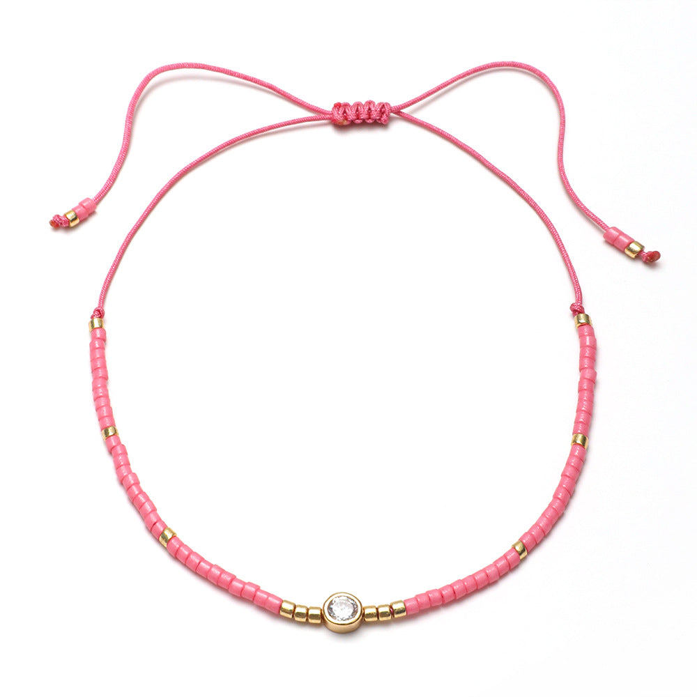 Bohemian Round Zircon Glass Seed Bead Rope Wholesale Drawstring Bracelets