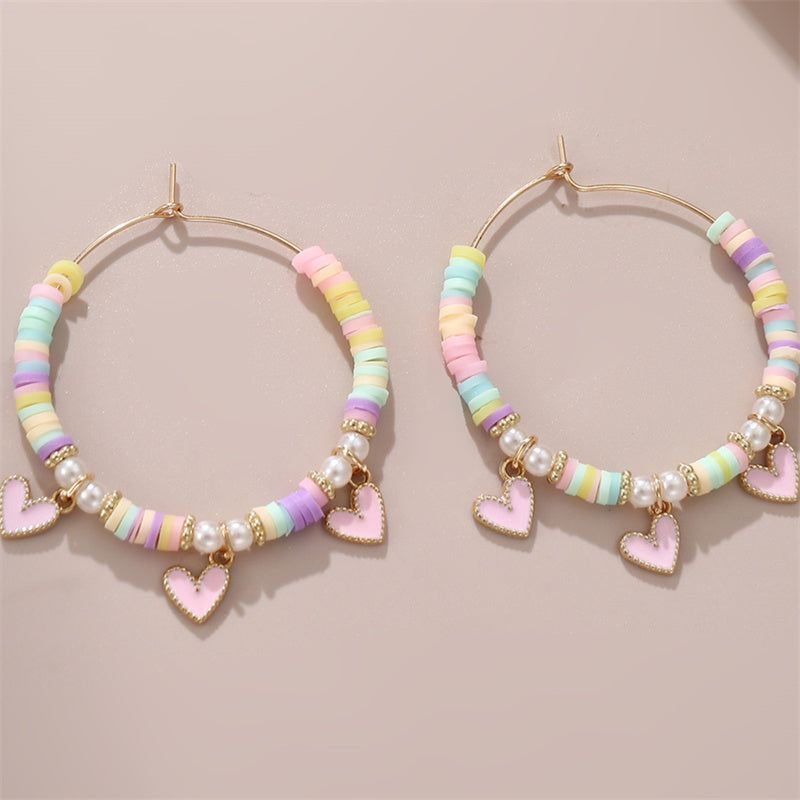 1 Pair Simple Style Classic Style Heart Shape Beaded Alloy Earrings