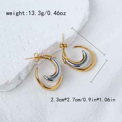 1 Pair Casual Shiny U Shape Solid Color Asymmetrical Plating 304 Stainless Steel 14K Gold Plated Earrings