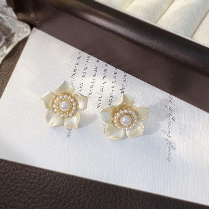 1 Pair Sweet Heart Shape Rose Flower Inlay Imitation Pearl Alloy Rhinestones Earrings