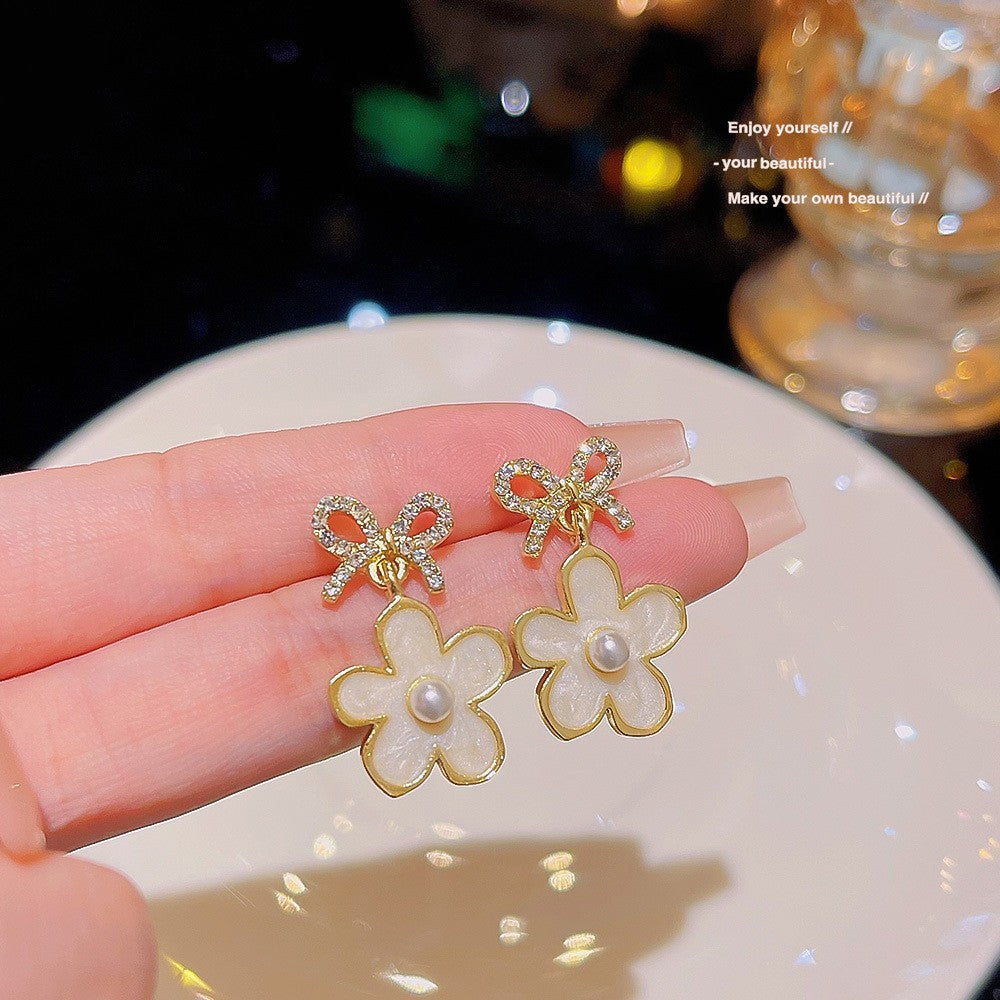 1 Pair Sweet Heart Shape Rose Flower Inlay Imitation Pearl Alloy Rhinestones Earrings