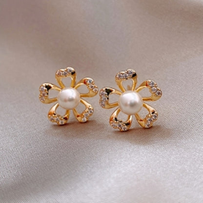 1 Pair Sweet Heart Shape Rose Flower Inlay Imitation Pearl Alloy Rhinestones Earrings