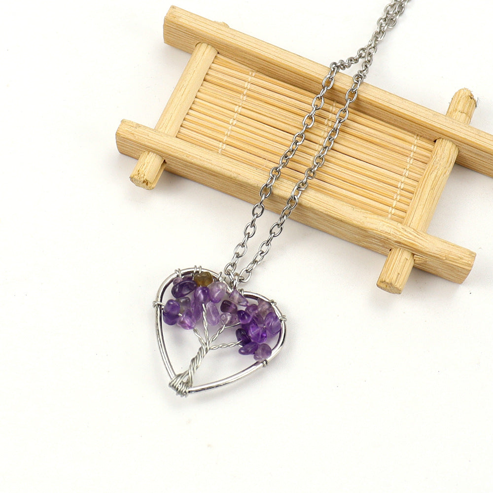 IG Style Pastoral Simple Style Tree Heart Shape Alloy Natural Stone Agate Wholesale Pendant Necklace