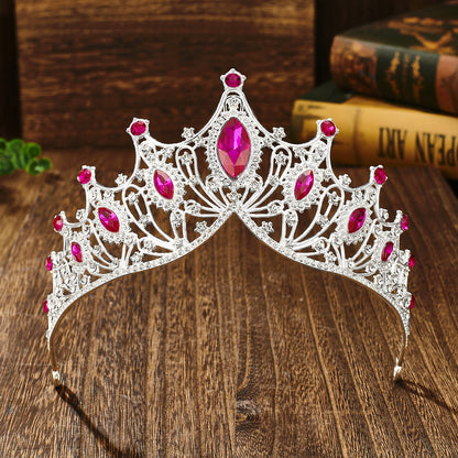 Elegant Lady Crown Alloy Plating Inlay Artificial Gemstones Crown