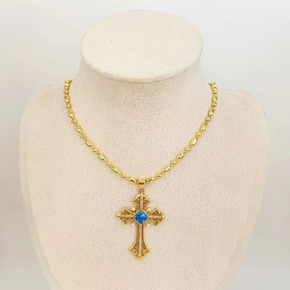 Mother Pearl Shellfish Copper Plating Cross Pendant Necklace