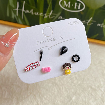 1 Set Cartoon Style Star Cat Fish Spray Paint Alloy Ear Studs