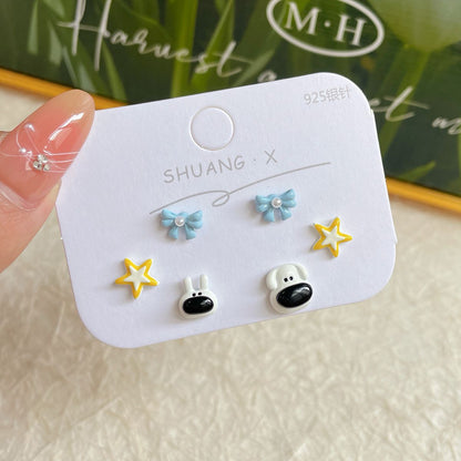 1 Set Cartoon Style Star Cat Fish Spray Paint Alloy Ear Studs