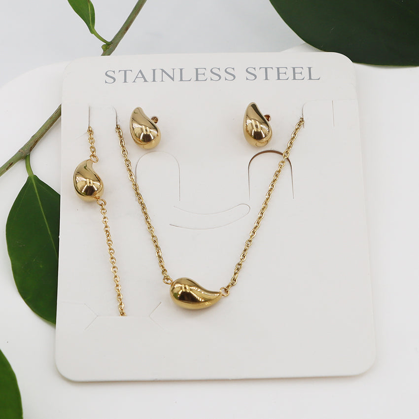 Wholesale Jewelry Casual Simple Style Classic Style Water Droplets 304 Stainless Steel Gold Plated Water Drop Jewelry Set