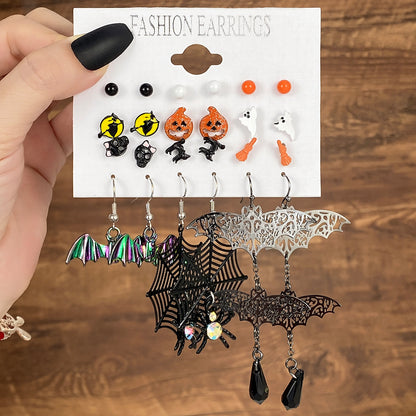 1 Set Casual Simple Style Pumpkin Letter Spider Web Enamel Alloy Drop Earrings