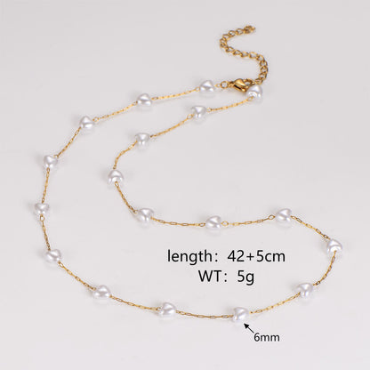 Casual Simple Style Round Heart Shape 304 Stainless Steel Artificial Pearl Wholesale Necklace