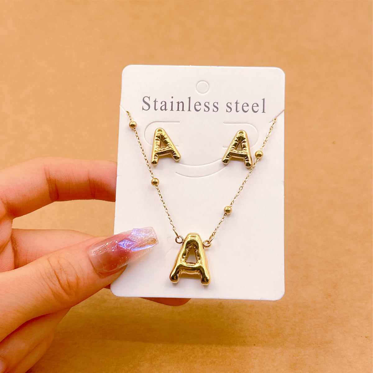 Wholesale Jewelry Elegant Hip-Hop Simple Style Letter 304 Stainless Steel 18K Gold Plated Jewelry Set