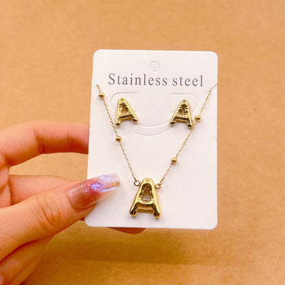 Wholesale Jewelry Elegant Hip-Hop Simple Style Letter 304 Stainless Steel 18K Gold Plated Jewelry Set