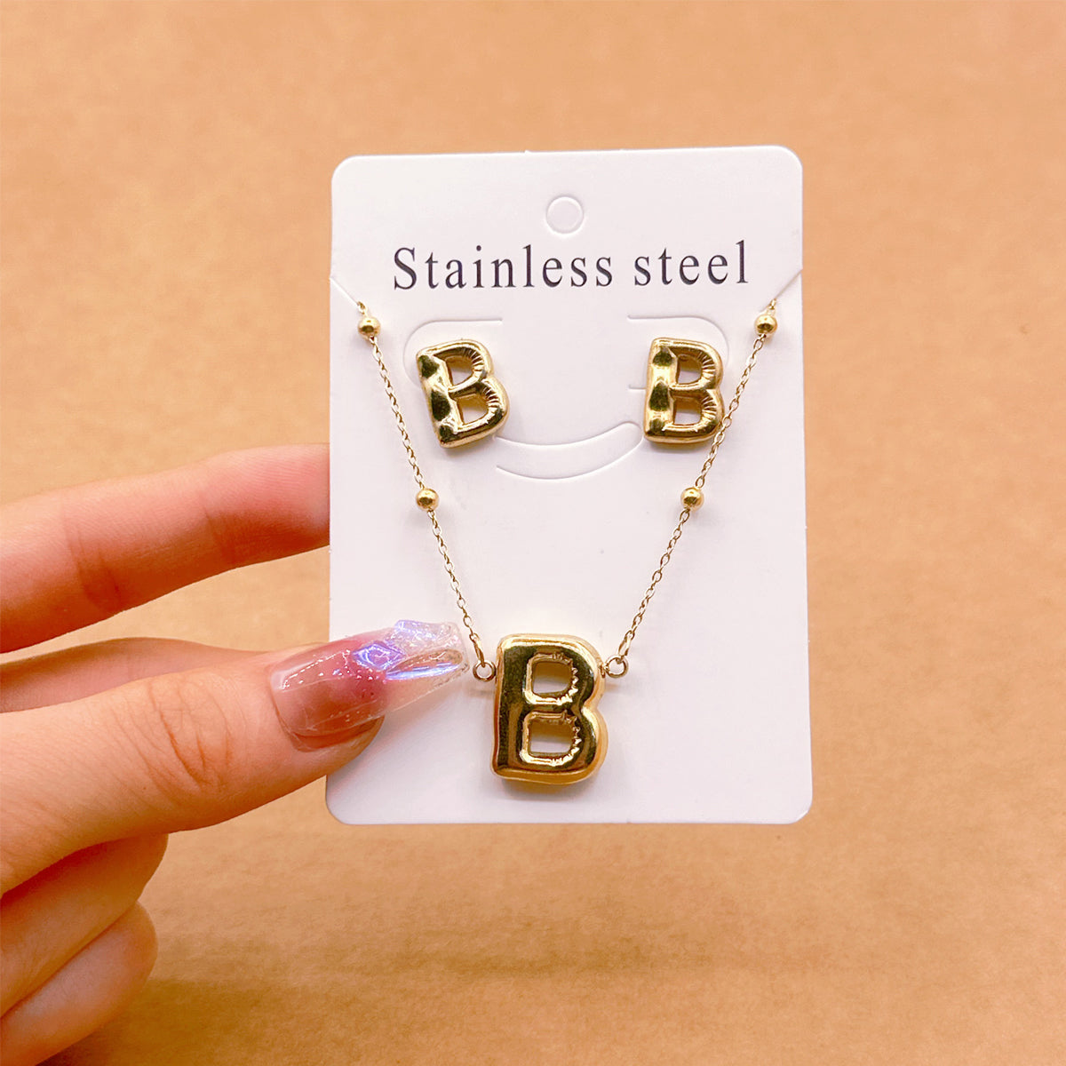 Wholesale Jewelry Elegant Hip-Hop Simple Style Letter 304 Stainless Steel 18K Gold Plated Jewelry Set