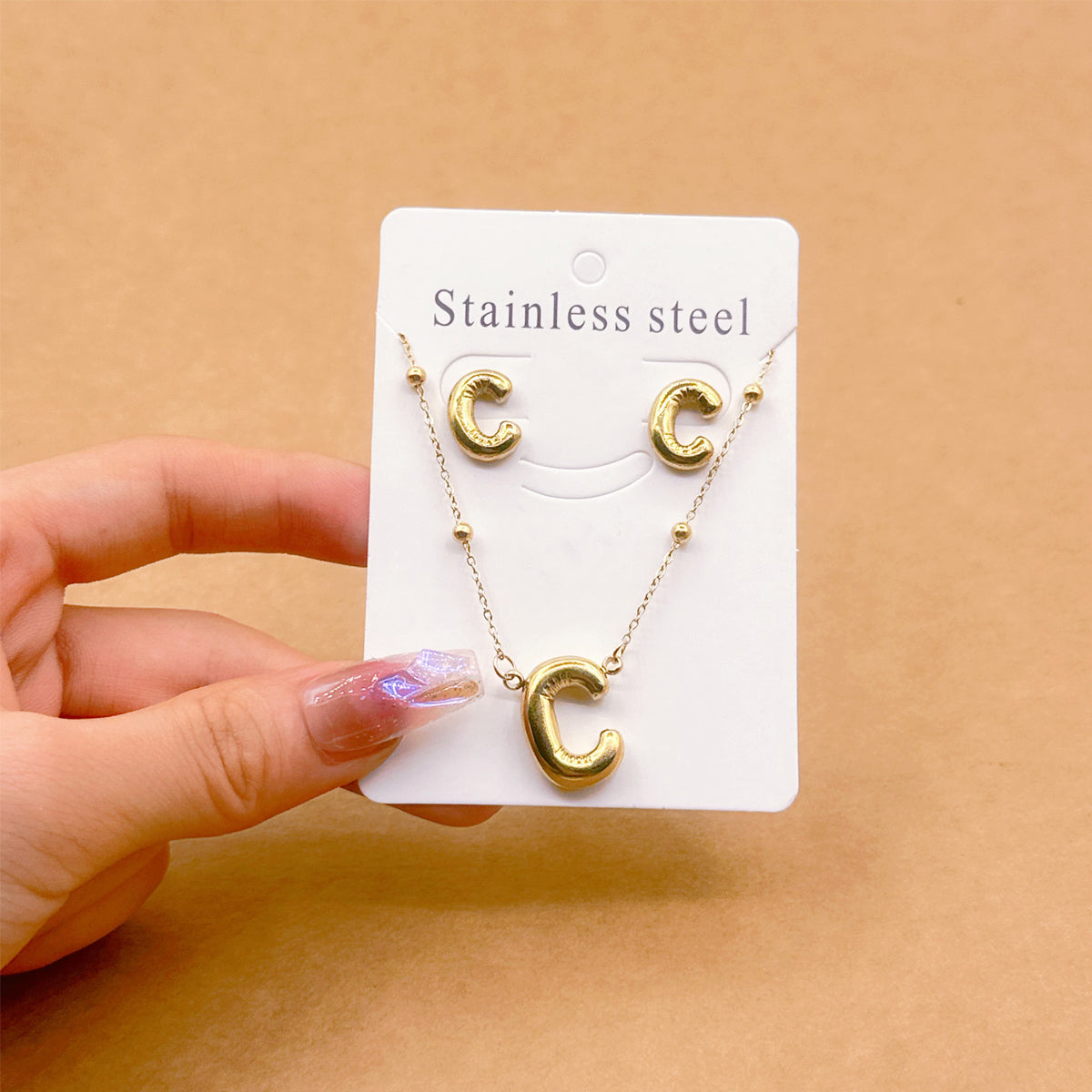 Wholesale Jewelry Elegant Hip-Hop Simple Style Letter 304 Stainless Steel 18K Gold Plated Jewelry Set