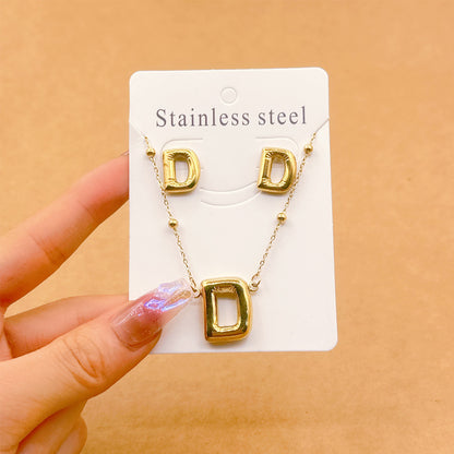 Wholesale Jewelry Elegant Hip-Hop Simple Style Letter 304 Stainless Steel 18K Gold Plated Jewelry Set