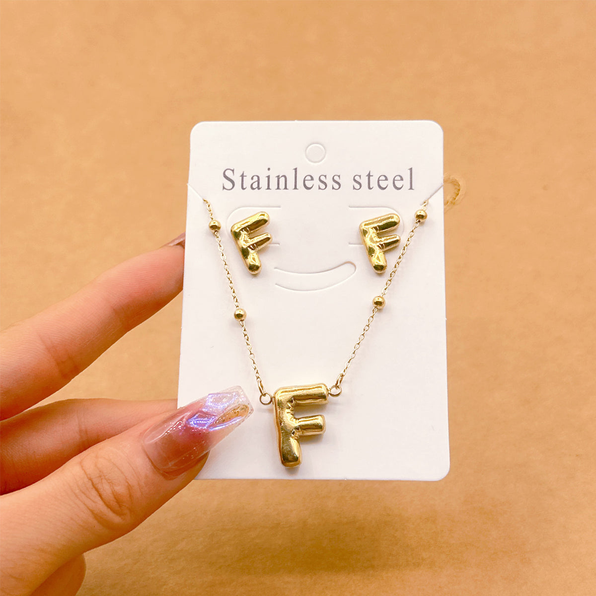 Wholesale Jewelry Elegant Hip-Hop Simple Style Letter 304 Stainless Steel 18K Gold Plated Jewelry Set