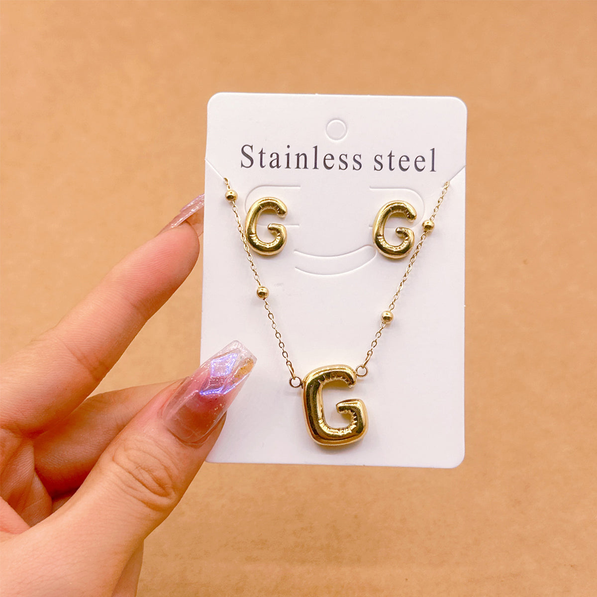 Wholesale Jewelry Elegant Hip-Hop Simple Style Letter 304 Stainless Steel 18K Gold Plated Jewelry Set