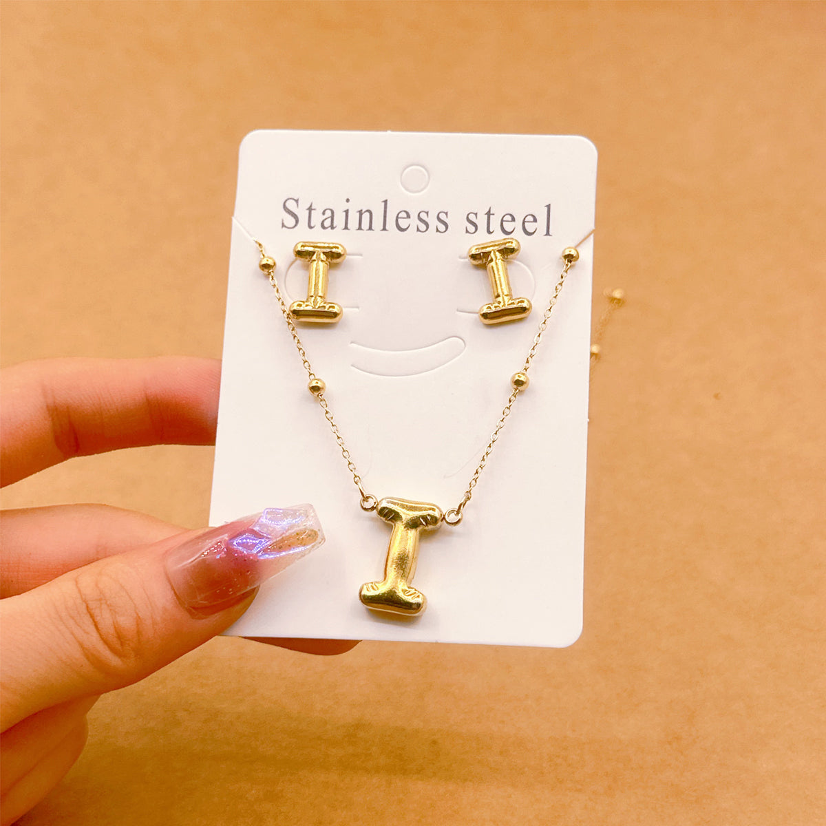 Wholesale Jewelry Elegant Hip-Hop Simple Style Letter 304 Stainless Steel 18K Gold Plated Jewelry Set