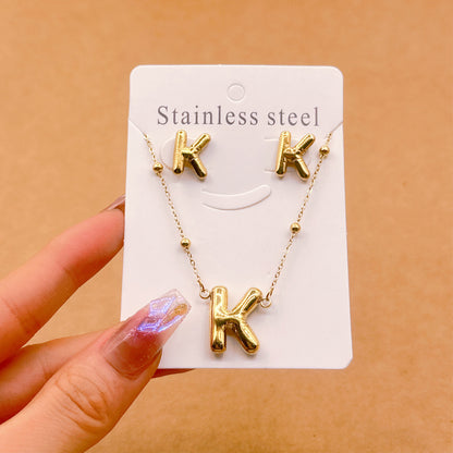 Wholesale Jewelry Elegant Hip-Hop Simple Style Letter 304 Stainless Steel 18K Gold Plated Jewelry Set