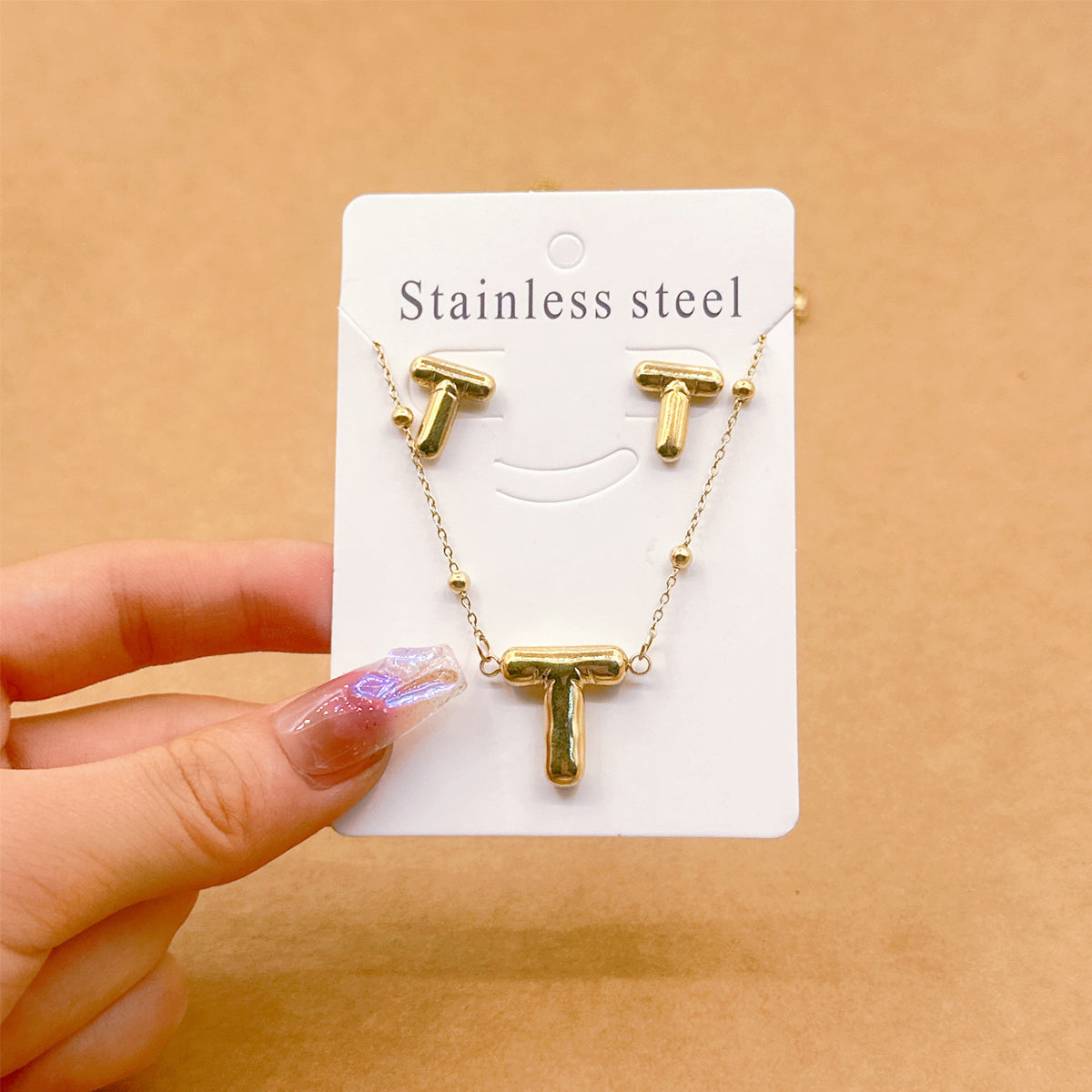 Wholesale Jewelry Elegant Hip-Hop Simple Style Letter 304 Stainless Steel 18K Gold Plated Jewelry Set