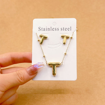 Wholesale Jewelry Elegant Hip-Hop Simple Style Letter 304 Stainless Steel 18K Gold Plated Jewelry Set