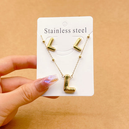 Wholesale Jewelry Elegant Hip-Hop Simple Style Letter 304 Stainless Steel 18K Gold Plated Jewelry Set