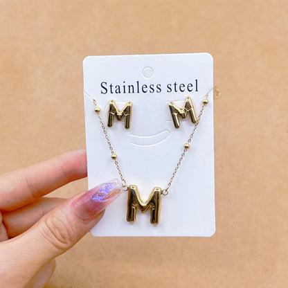 Wholesale Jewelry Elegant Hip-Hop Simple Style Letter 304 Stainless Steel 18K Gold Plated Jewelry Set