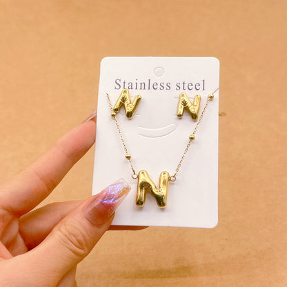 Wholesale Jewelry Elegant Hip-Hop Simple Style Letter 304 Stainless Steel 18K Gold Plated Jewelry Set