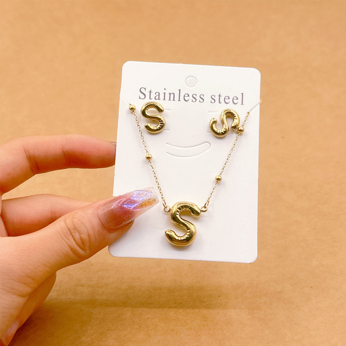 Wholesale Jewelry Elegant Hip-Hop Simple Style Letter 304 Stainless Steel 18K Gold Plated Jewelry Set