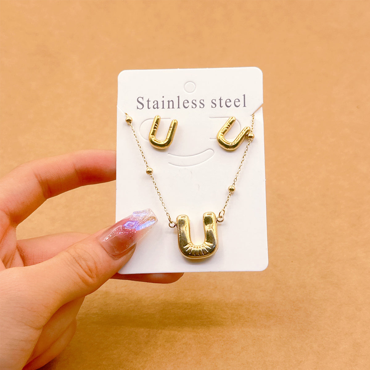 Wholesale Jewelry Elegant Hip-Hop Simple Style Letter 304 Stainless Steel 18K Gold Plated Jewelry Set